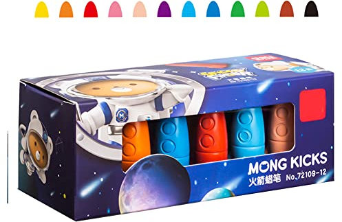 URFEDA Wachsmalstifte für Kleinkinder 12 Farben Raketeform Buntstifte für Kinder, Wachsmalmäuse, Bunt Zeichenstifte, ungiftig, Sicher für Babys, Kleinkinder und Kinder, Malwerkzeuge Stift