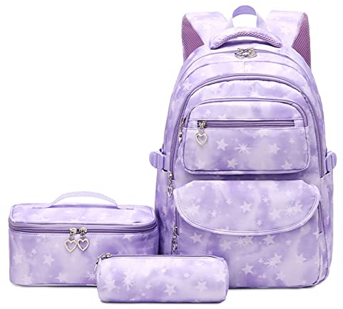 Sac à Dos Sets de Sacs Scolaires pour Enfants Filles l'Adolescent l'Étudiant,Sac à Dos Collège Scolaire Loisir Voyage avec Sac à Lunch Sac à Crayons, 3 en 1 School Backpack Set pour Filles Garçons