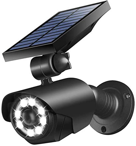 Solare Telecamera di Sorveglianza CCTV Simulata 2 in 1 Luce Solare LED Dummy Camera Lampada da Esterno con Sensore di Movimento Impermeabile Finta Telecamera di Sicurezza,Black,5W