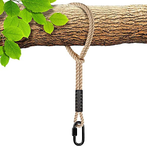 BeneLabel Schaukel Aufhängung Seil, 120cm Hängematte BaumBefestigung Gurt Hängesessel Balkenbefestigung mit Karabiner für Indoor Outdoor Baumschaukel Nestschaukel, 1134kg/10mm Durchmesser, Natural