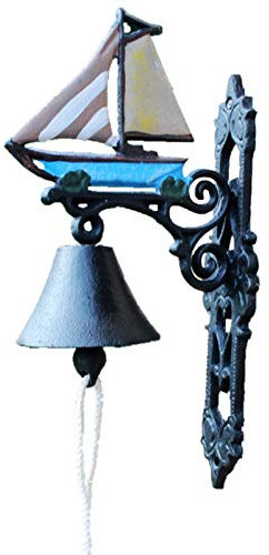 Timbre de puerta de hierro fundido Campana de velero con estilo náutico, decoración de playa, campana de barco de hierro fundido pintada creativa for interior y exterior, diámetro de campana de 4 pulg