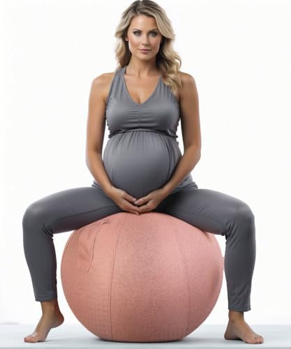Dynaseat Premium Gymnastikball Schwangerschaftsball I für die Schwangerschaft – Ergonomisch & Robust – Pezziball Trainingsball Yogaball – Yoga Pilates Geburt – mit waschbarem Bezug und Pumpe – 65 cm
