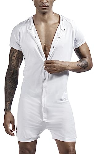 AIEOE Herren Body Bodysuit Kurzarm Einteiler Overall Strampler mit Knöpfen Weich Stretch Bequem Unterhemd Männer Casual Jumpsuit - L