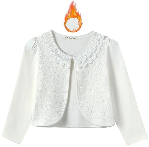 SMILING PINKER Cardigan en tricot pour fille Bolero Cardigan court pour enfant Veste bolero manches 3/4 Veste d'épaules festive Boléro Top, 5-6 ans