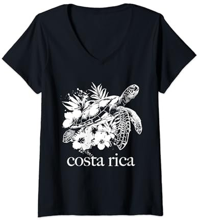 Damen Souvenir zum Tauchen mit Meeresschildkröten aus Costa Rica T-Shirt mit V-Ausschnitt