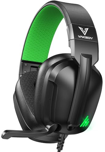 Vakedy HW11 Cuffie Gaming per PS4,PS5,PC,Xbox,Switch,Cuffie da Gaming con Filo Microfono a Cancellazione di Rumore,Cuffie da Gioco con 3.5mm Jack e Controllo Volume Gaming Headset Nero/Verde
