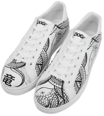 Homme Cuir Vegan Blanc Baskets - The Power of The Dragon Motif