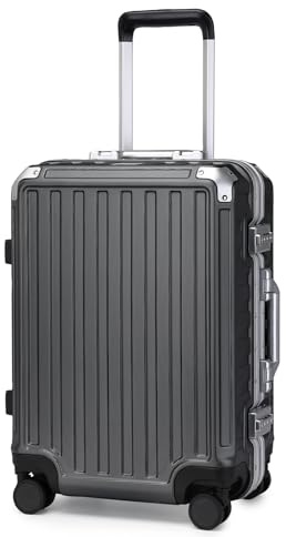 Supercase Hartschale Koffer Trolley Aluminium Rahmen Reisekoffer PC Handgepäck mit 4 Rollen TSA, Check-In Gepäck Rollkoffer Schwarz 54x 38x 23cm