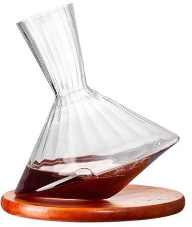 Nchdewui Wein Dekanter, Dekanter Mit Holzsockel, Dekanter Rotwein, Weindekanter, Wein-Karaffe Aus Kristallglas, Rotierender Dekanter, Weinzubehör (B)