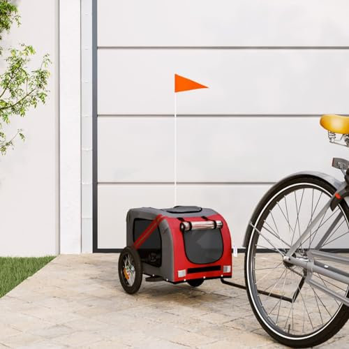ShGaxin Fahrradanhänger Hunde Rot und Grau Oxford-Gewebe und Eisen, Fahrrad Anhänger, Lastenanhänger, Handwagen, Fahrrad-lastenanhänger, Lastenfahrrad 93866
