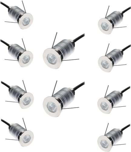 Springbrunnen-Tauchscheinwerfer, 10 Stück Einbaustrahler for den Außenbereich, Mini-Strahler mit 15° schmalem Abstrahlwinkel, 1 W 12 V-24 V DC, IP67 unterirdische Außenlandschaftsbeleuchtung(White,24v