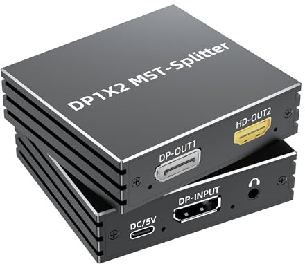 BolAAzuL MST DisplayPort Splitter to HDMI and DisplayPort Dual Monitor Adapter 1 in 2 Out DP Female to DP HDMI Female Splitter 4K@60Hz with Audio Out for Dual Monitors Extended Display - w/Power