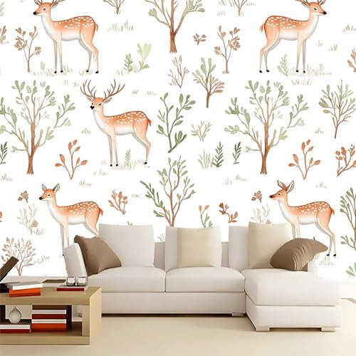Carta Da Parati Fotografica Animali della foresta e del bosco ad acquerello Tema Fotomurali- Moderno Murale per Pareti Soggiorno Sfondo Televisivo - Fotomurali Tessuto Non Tessuto (400 x 280 cm)