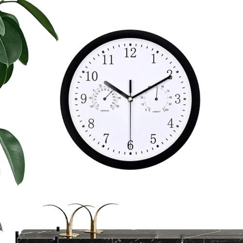 Quorvex Badezimmer Uhren - 10 Zoll wasserdichte Gartenuhr | Außenuhren Wetterfest Mit Thermometer Und Hygrometer | Wetterfeste Outdoor Uhr | Lautlos Retro Uhr Für Küche Badezimmer