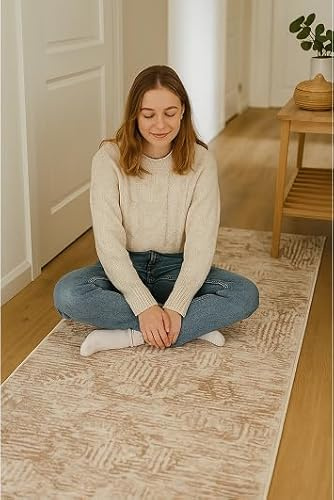 Mazovia Passatappeto Beige Geometrico – Soggiorno, Camera da Letto, Sala da Pranzo, Ufficio Morbido Tappeto per Cucina, Ingresso, Pelo Corto – Riscaldamento a Pavimento, Astratto – Bianco – 80x300 cm