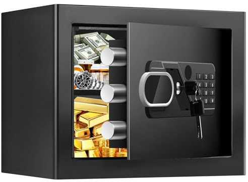 1.3 Cub Small Safes for Home, Anti-Theft Steel Security Fire Safe Home with Combination Lock, Alarm System and Removable Shelf, Personal Document Safety Box Fireproof Waterproof for Money Valuables