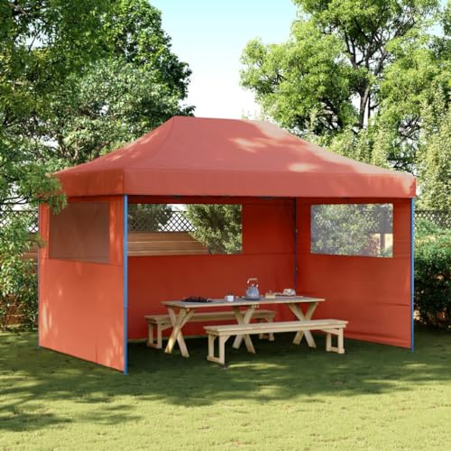 Tente de Réception Pliable,Chapiteau d'Extérieur avec 3 Panneaux Latéraux,Toit en Tissu Oxford Résistant,Structure en Acier Thermolaqué,Événements,Extérieur,Terre Cuite et Bleu,440 x 292 x 315 cm
