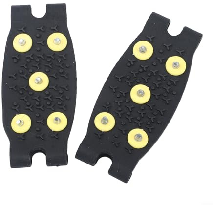 Rutschfeste Eisklampen für Schuhe und Stiefel, 5-Zinken-Stahlbolzen-Steigeisen für verschneite Straßen, leichte Gummi-Schuhspikes für Wandern, Camping, passend für EU 28–46 (gelb)