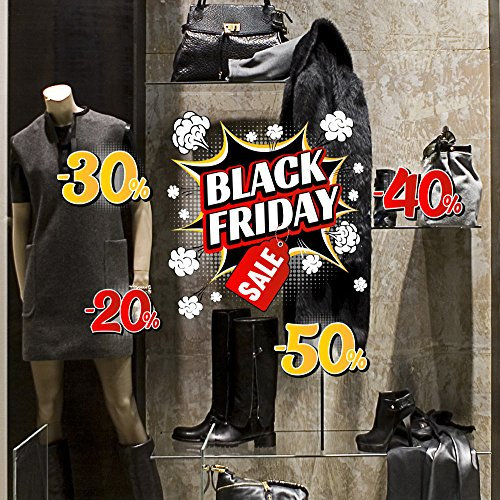 kina - UVBF0007 - Pegatinas para Ventanas de Escaparates de Cristal - Black Friday Pop - Medidas 40x30 cm - Escaparate Tiendas para Black Friday, Stickers