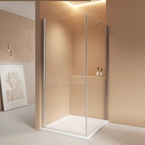 EMKE Eckeinstieg Duschkabine 80x80cm Duschabtrennung Pendeltür Duschwand Schwingtür Duschtür mit Seitenwand 80cm Höhe 185cm