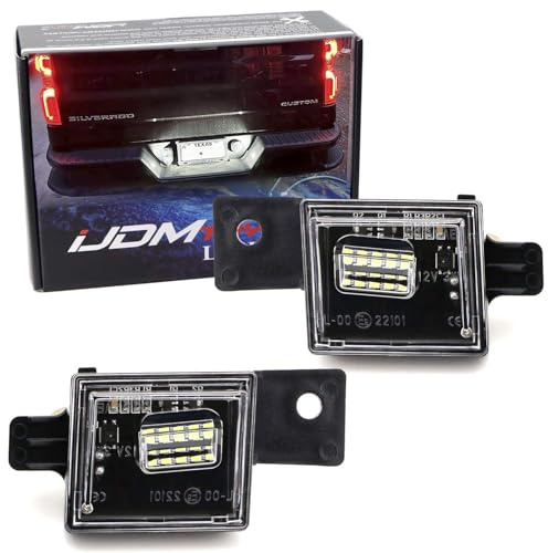 iJDMTOY OEM-Fit 3W Full LED License Plate Light Assembly Kit Compatible With Chevrolet Silverado Colorado GMC Canyon Sierra 1500 2500 3500 Truck, Powered by 15-SMD Xenon White LED Diodes