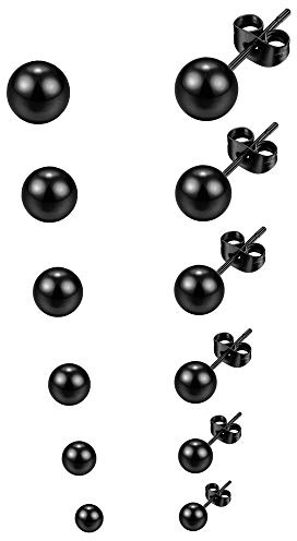 Fu You 6 Paar Edelstahl Kugel Ohrstecker Ohrringe für Damen und Herren