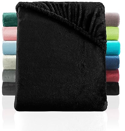 BaSaTex Plüsch Spannbettlaken, 90x200-100x200 cm, Schwarz | Plüsch PREMIUM, SUPER SOFT flauschiges Winter Spannbetttuch, Wärmend und Kuschelig