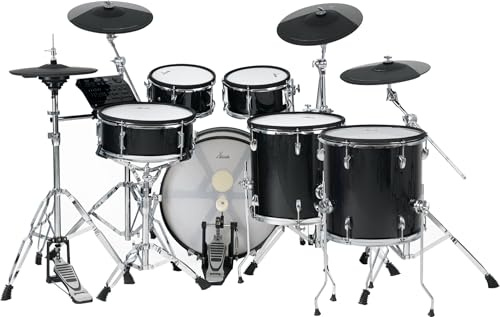 XDrum DD-670 PLUS Mesh E-Drum Kit - elektronisches Schlagzeug mit echter HiHat und Holzkesseln - 14 Snare-Pad und 20 Kick-Pad - 720 Sounds, 20 User-Kits - inkl. Hardware - Black Sparkle