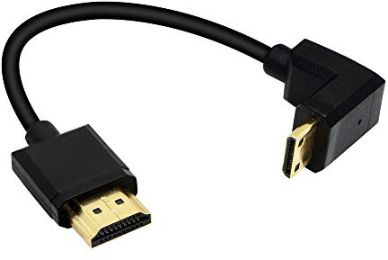 PNGKNYOCN Mini HDMI a HDMI Cable 15 cm 90 grados de alta velocidad 4K Mini HDMI macho a HDMI macho Cable corto compatible con Ethernet, 3D, retorno de audio (black down)
