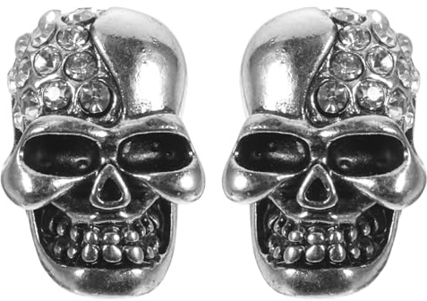 Schädel Ohrstecker, Damen Herren Kristalle Totenkopf Ohrringe Edelstahl Punk Gothic Skull Schmuck Karneval Halloween Zubehör, silber