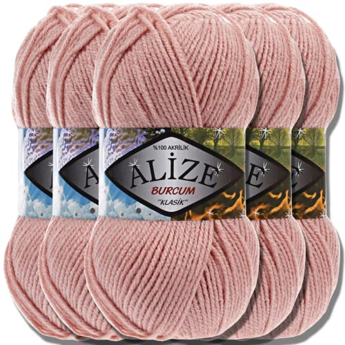 Hobby YARN 3x Etikettenlabel mit Alize Burcum Klasik Wolle Premium 5x100g als Set, Yarn, Garn, Strickgarn, Farbverlauf, Babywolle zum Häkeln, Stricken, Kleidung, Schals (Powder - 161)