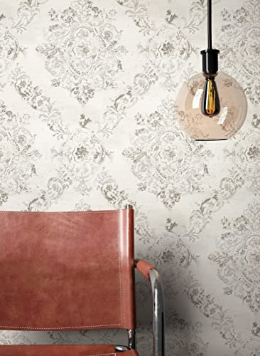 Newroom Tapete Grau Vlies Barock Ornament - Glamour Prunk Muster Milan Gray für Wohnzimmer Schlafzimmer