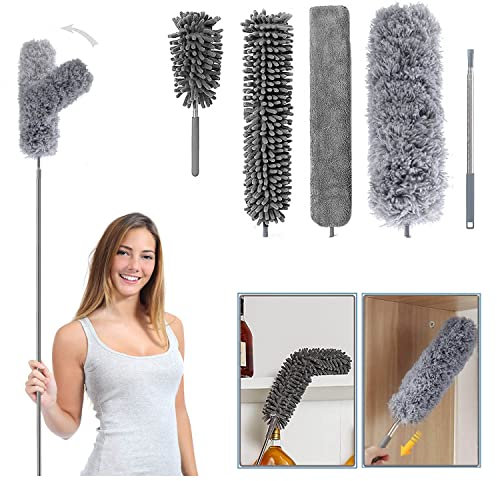 5 Stücke Staubwedel Teleskop Staubwedel Waschbar Staubwedel Straußenfedern Staubwedel lang Ausziehbar Max.Lang 25-256cm Staubbesen für Hohe Deckenventilator Spinnweben für Alle Duster Oberflächen