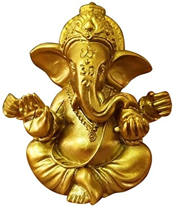 OTKARXUS Hindu-goldene Lord Ganesha-Statuen, 1 x Mini-indische Elefanten-Gott-Statue, Kunstharz-Skulptur, Ganesh-Figur, handgefertigte Elefanten-Ornamente, Dekoration für Zuhause, Büro, Auto (Gold)