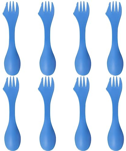 Utility Spork 3-in-1 Combo Spoon-Fork-Knife Camping Utensil (8 pack, Blue)