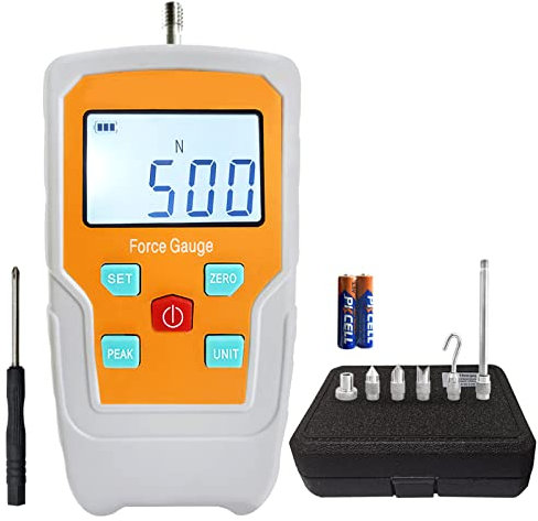 Digital Electronic Pull Gauge Tester 110LB/500N Force Gauge Push-Pull Meter Tension Compression Pressure Testing Thrust Meter Peak Mode with 6 Kinds of Probe and Extension Rod