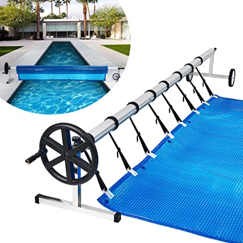 YZNAHRE Pool Aufrollsystem 3m - 5,70m Verstellbar | Alu Teleskoprohr | Pool Aufroller Aufrollvorrichtung Aufrollsystem für Solar- und Poolplanen, Abdeckplane, inkl. Bänder & Rädern