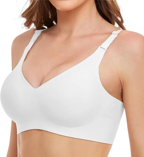 Vinfact V Collo Reggiseno Senza Ferretto Super Morbido e Traspirante Reggiseno Reggiseni Donna per Dormire Imbottito Senza Cuciture Alto Sostegno T-Shirt Bralette con Estensione Reggiseno-WM