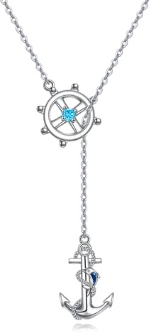 HUKKUN Guitar/Anker Y Kette Silber 925 Damen Anker/Gitarren Plektrum Schmuck Geschenke für Frauen
