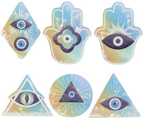 GORGECRAFT 6Pcs PVC Window Clings Blue Evil Eye Window Decals Static Hasma Hand Anti-Collision Transparent Glass Alert Rainbow Window Suncatcher Stickers to Save Birds from Window Collisions