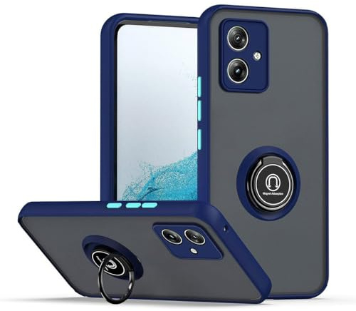 SEAHAI Funda para Motorola Moto G54 5G Estuche, Translúcida Escarchado Duro PC Carcasa Antigolpes TPU Bumper Silicona Cubierta con 360° Anillo Soporte de Metal, Azul Real