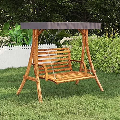 Homgoday Schaukel mit Dach Anthrazit Gebogen Holz Teak-Finish Möbel für Haus Innen Außen Wohnzimmer Schlafzimmer j