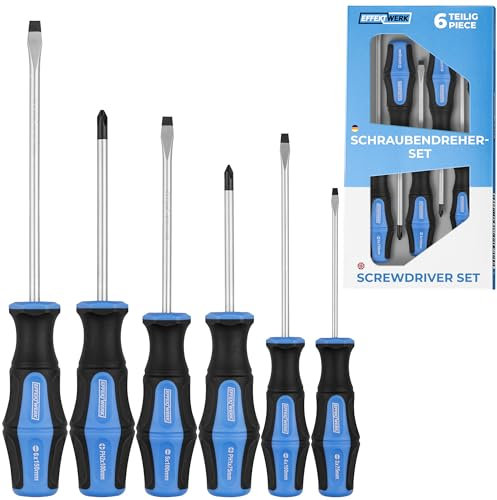 EffektWerk - Set di cacciaviti da 6 pezzi - 4 cacciaviti a testa piatta e 2 cacciaviti a croce con punte magnetiche e impugnature ergonomiche