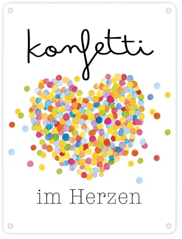 Konfetti im Herzen Karneval Geschenk Metallschild in 15x20 cm Fasching Herz Bunte Kostüm-Deko Fasching Fasnet Verkleidung Motivation