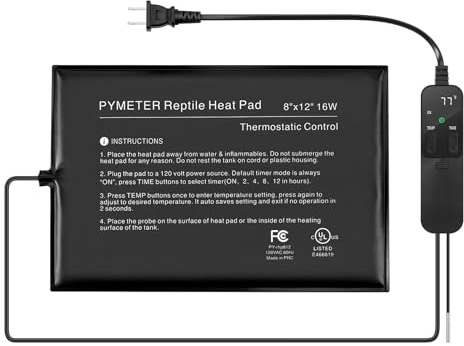 Pymeter Reptile Heating Pad with PID Thermostat & Timer, 8”x12” Under Tank Heater for Hermit Crab, Snake, Turtle, Lizard, Frog, Spider and Other Reptiles