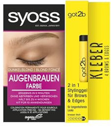 Syoss Augenbrauen Kit Augenbrauenfarbe 6-1 Dunkelblond Stufe 3 (17 ml) für einen natürlichen Look & got2b Kleber 4 Brows & Edges (16 ml), 2in1 Brow Gel & Haar Mascara, Stylinggel