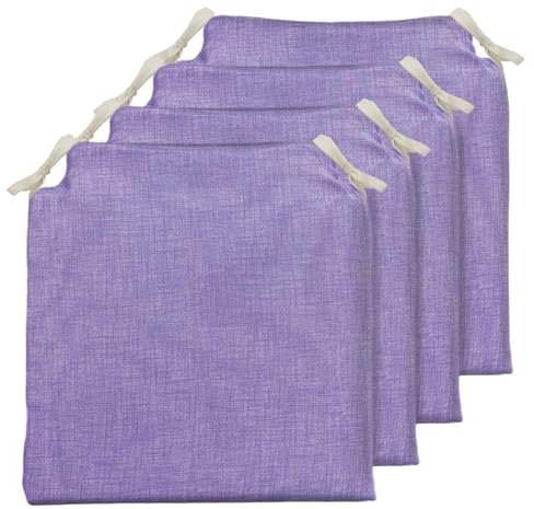 TIENDA EURASIA - Cojines para Sillas de Cocina o Jardín | Pack 4 Cojines | Colores Pastel | 40 x 40 x 4 cm | Funda de Tela Lavable con Cremallera | Relleno de Espuma | 2 Cintas de Sujeción (Morado)