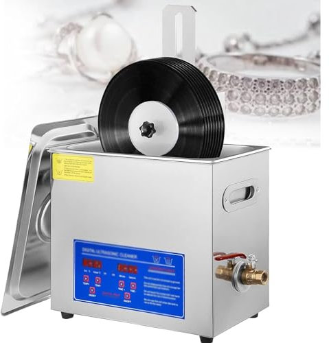 Ultrasonic Cleaner 6.5L Stainless Steel,Ultrasonic Vinyl Cleaner 200W Ultrasonic Vinyl Cleaner 7-12 Inch Record Ultrasonic Vinyl Records Cleaning Machine with Drying Rack (6.5L)