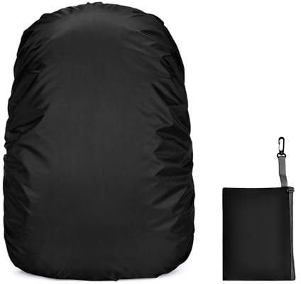FuninCrea 20-80L Regenschutz Rucksack mit Reißverschluss-Aufbewahrungsbeutel, Rucksack Regenschutz Wasserdicht&Sonnenfest Regenhülle Rucksack für Camping Wandern Radfahren Outdoor-Sport (Schwarz, 20L)