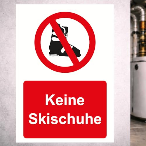 Indigos UG - Schild Keine Skischuhe - 148x210 - Hinweisschild Warnschild Sicherheitsschild - Aluverbundplatte 3 mm - für Innen und Außen
